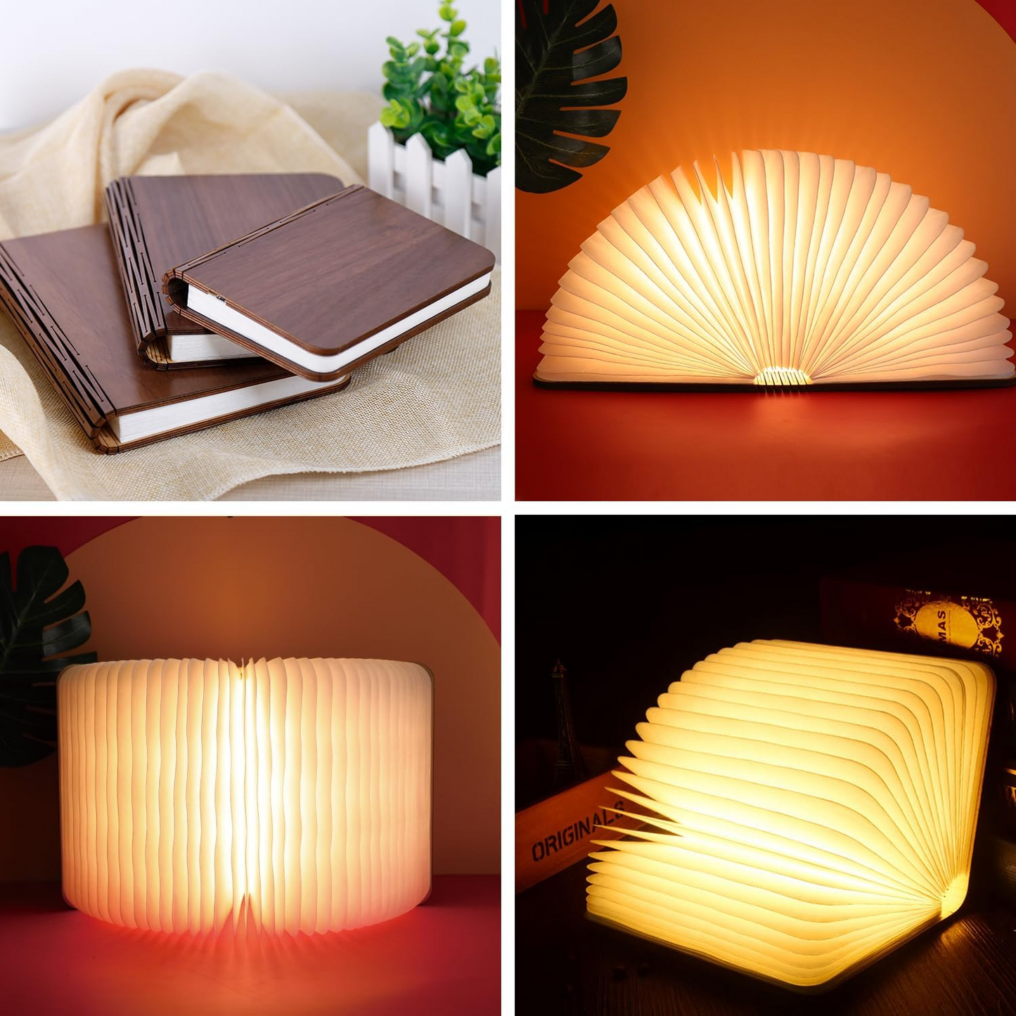 LUMITOP™ Panna Wooden Book Lamp | Magnetic Foldable Design, 3 Colour LED, USB Rechargeable