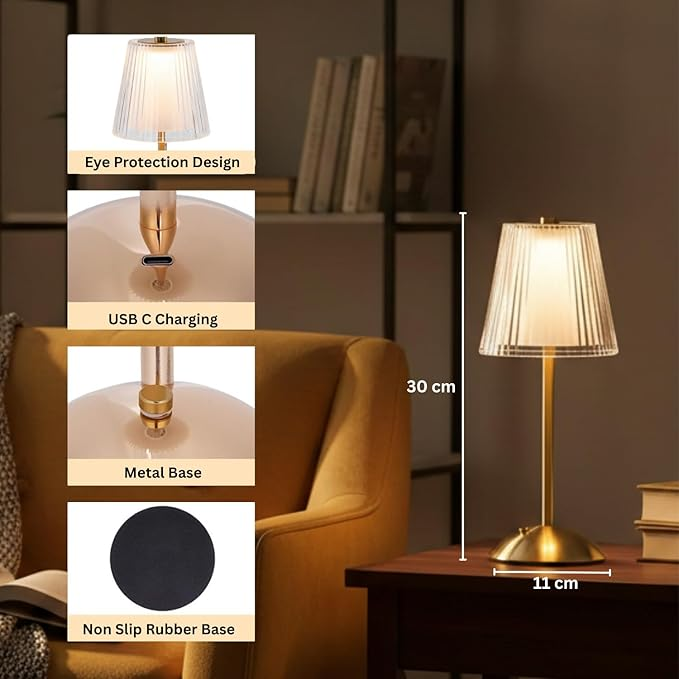 LUMITOP™ Solace Classic Touch LED Table Lamp – Rechargeable, Dimmable & Cordless LED Light