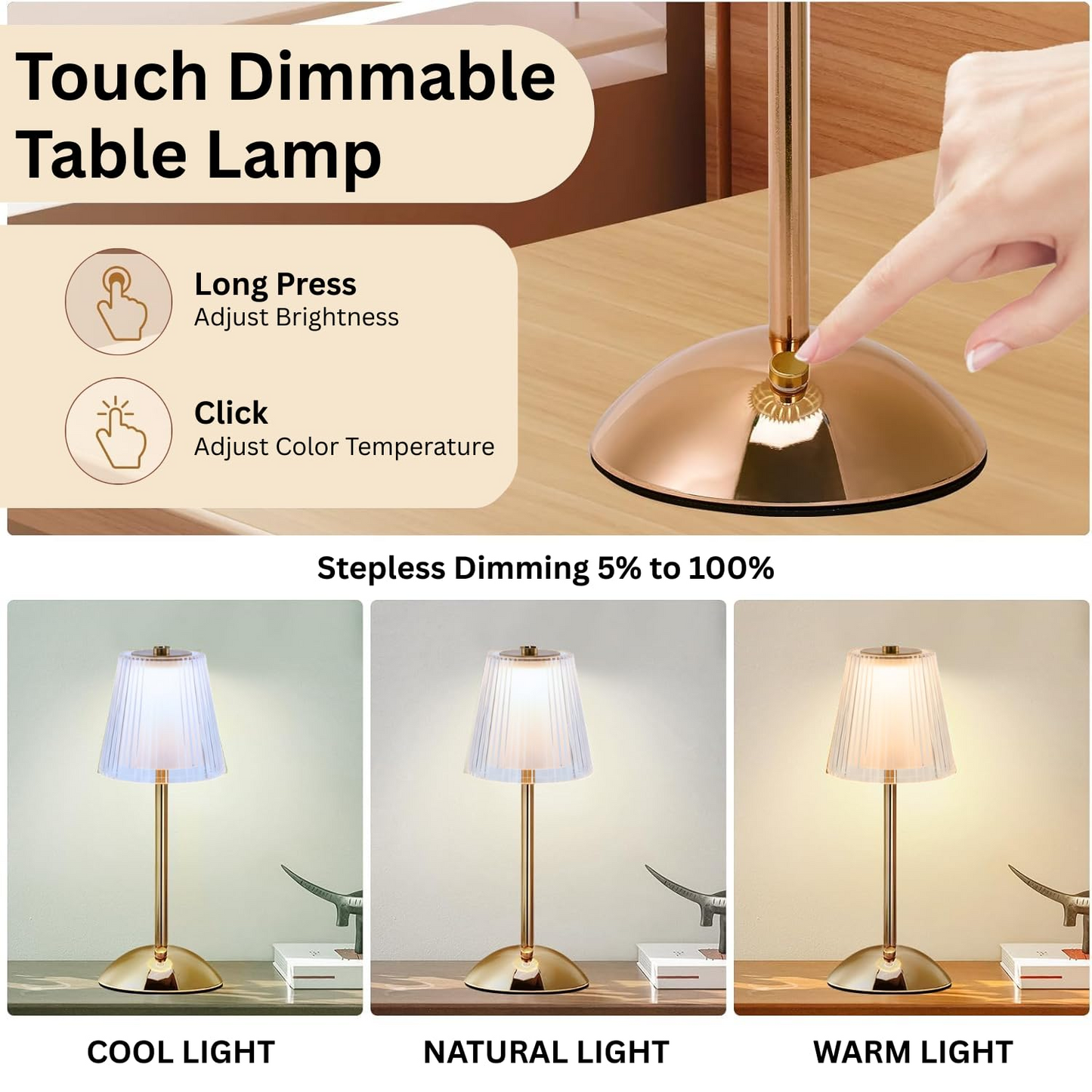 LUMITOP™ Solace Classic Touch LED Table Lamp – Rechargeable, Dimmable & Cordless LED Light