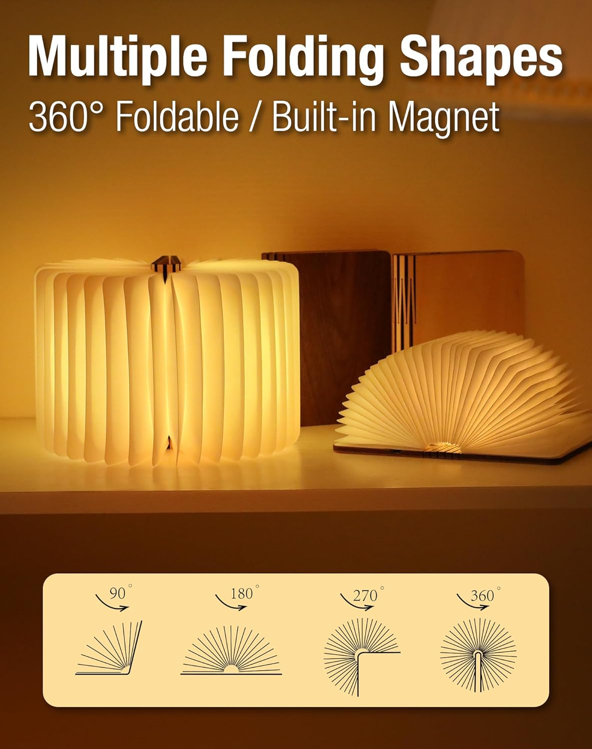 LUMITOP™ Panna Wooden Book Lamp | Magnetic Foldable Design, 3 Colour LED, USB Rechargeable