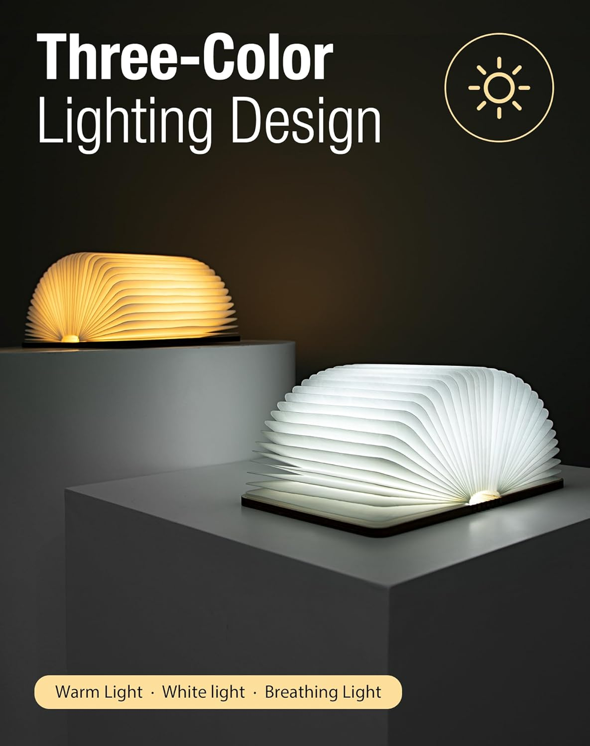LUMITOP™ Panna Wooden Book Lamp | Magnetic Foldable Design, 3 Colour LED, USB Rechargeable