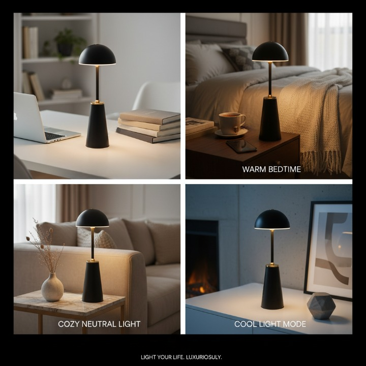 LUMITOP™ Obsidian Arc Touch LED Table Lamp – Rechargeable, Dimmable & Cordless LED Light
