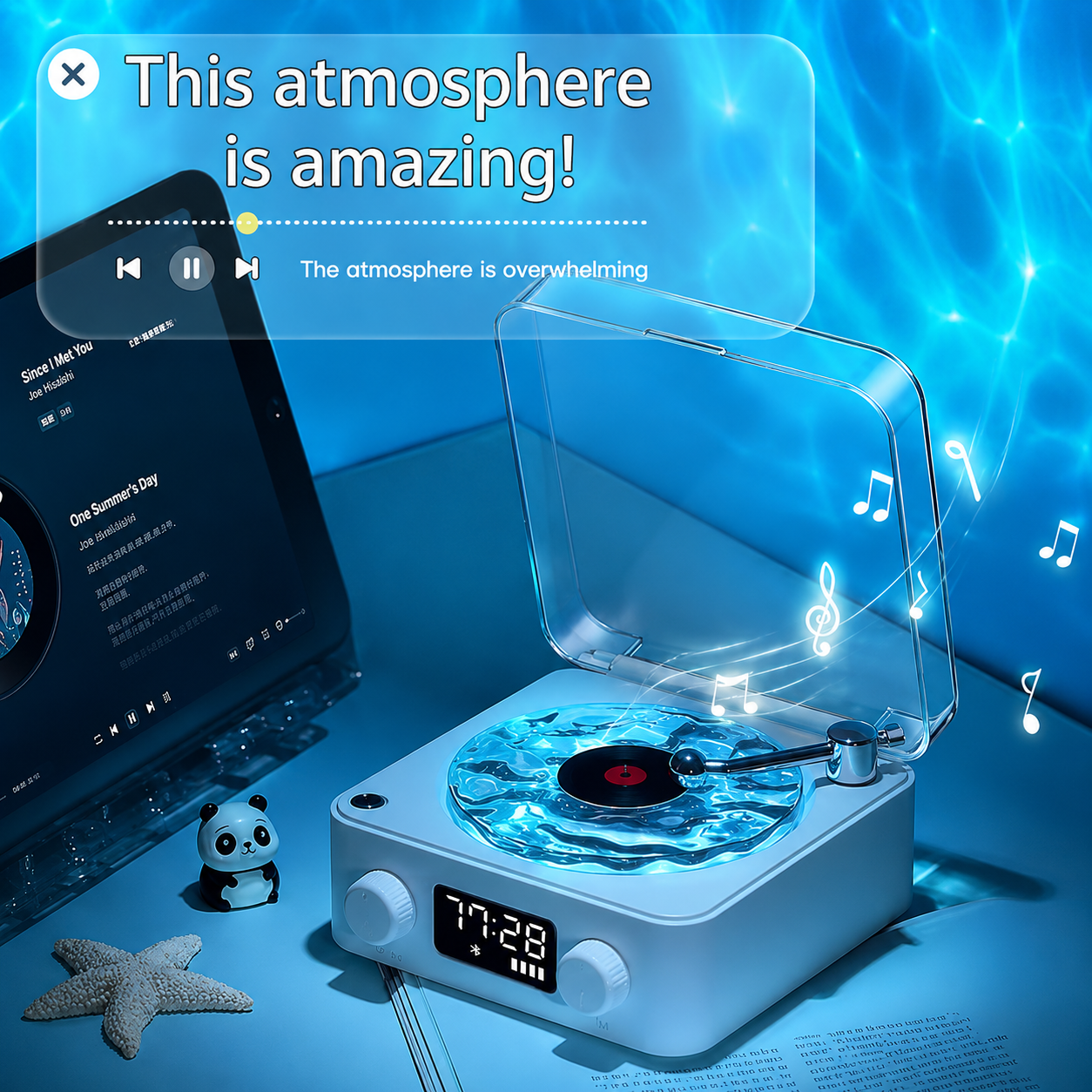 LUMITOP™ Wave Vinyl Player - Retro-Style Waves Wireless Vinyl Bluetooth Speaker with Ambience Light