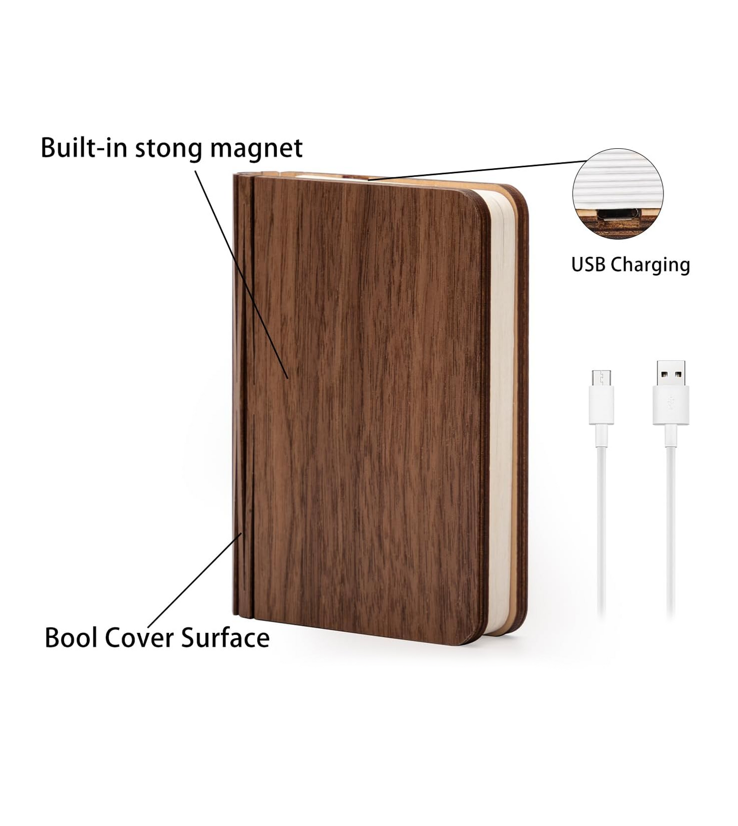 LUMITOP™ Panna Wooden Book Lamp | Magnetic Foldable Design, 3 Colour LED, USB Rechargeable