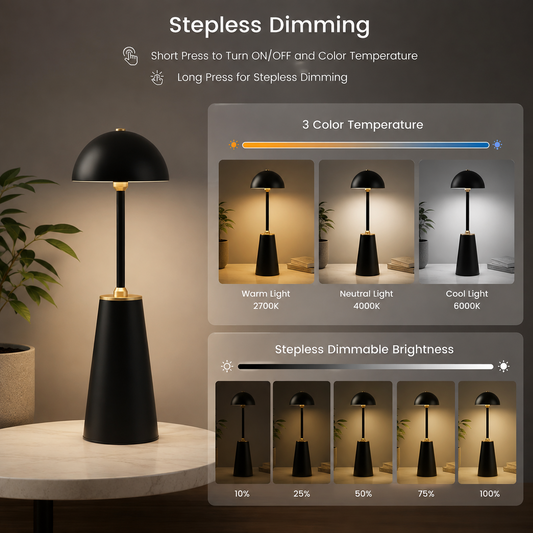 LUMITOP™ Obsidian Arc Touch LED Table Lamp – Rechargeable, Dimmable & Cordless LED Light