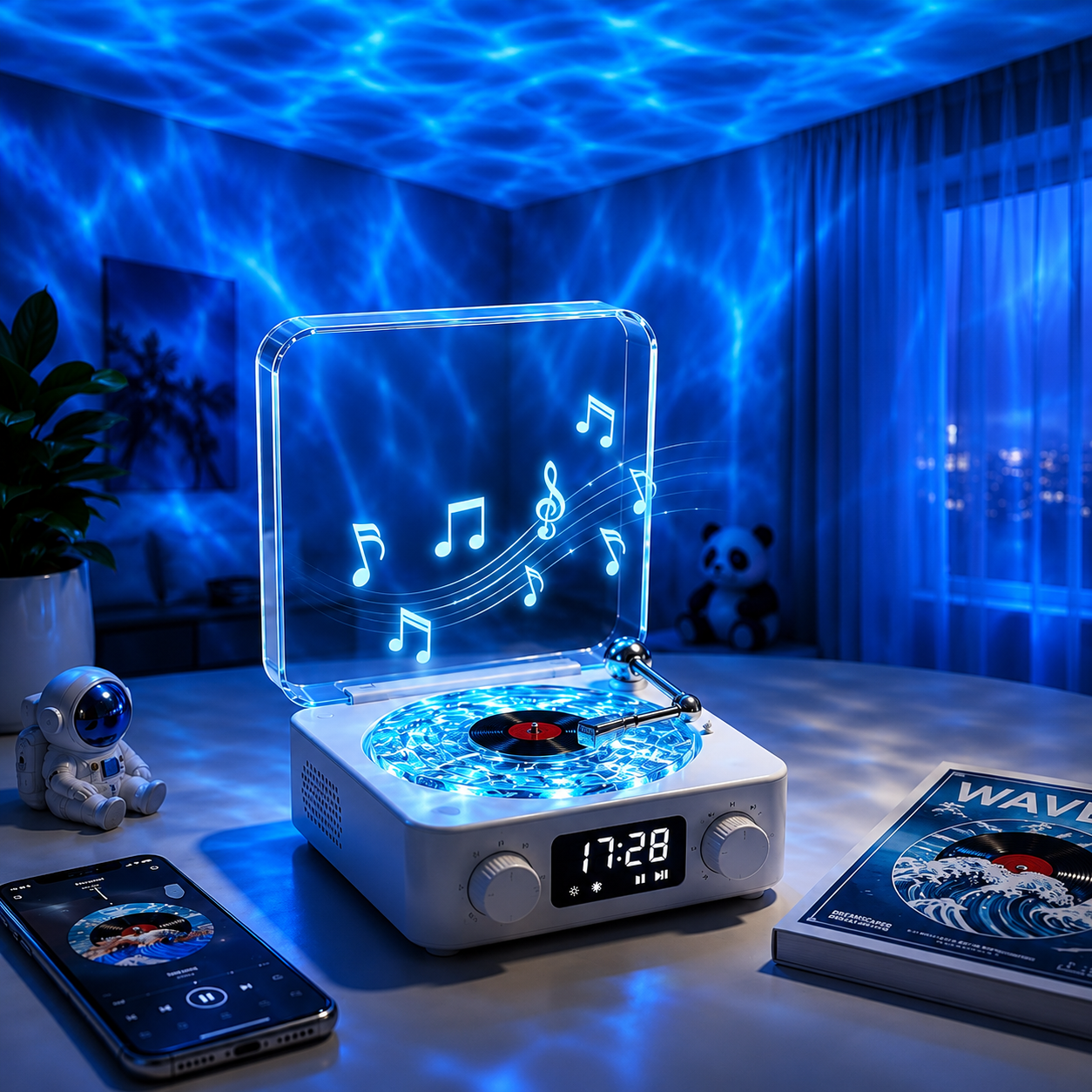 LUMITOP™ Wave Vinyl Player - Retro-Style Waves Wireless Vinyl Bluetooth Speaker with Ambience Light