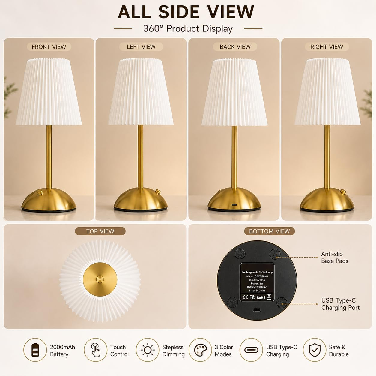 LUMITOP™ Solira Touch LED Table Lamp – Minimal Rechargeable, Dimmable & Cordless LED Light